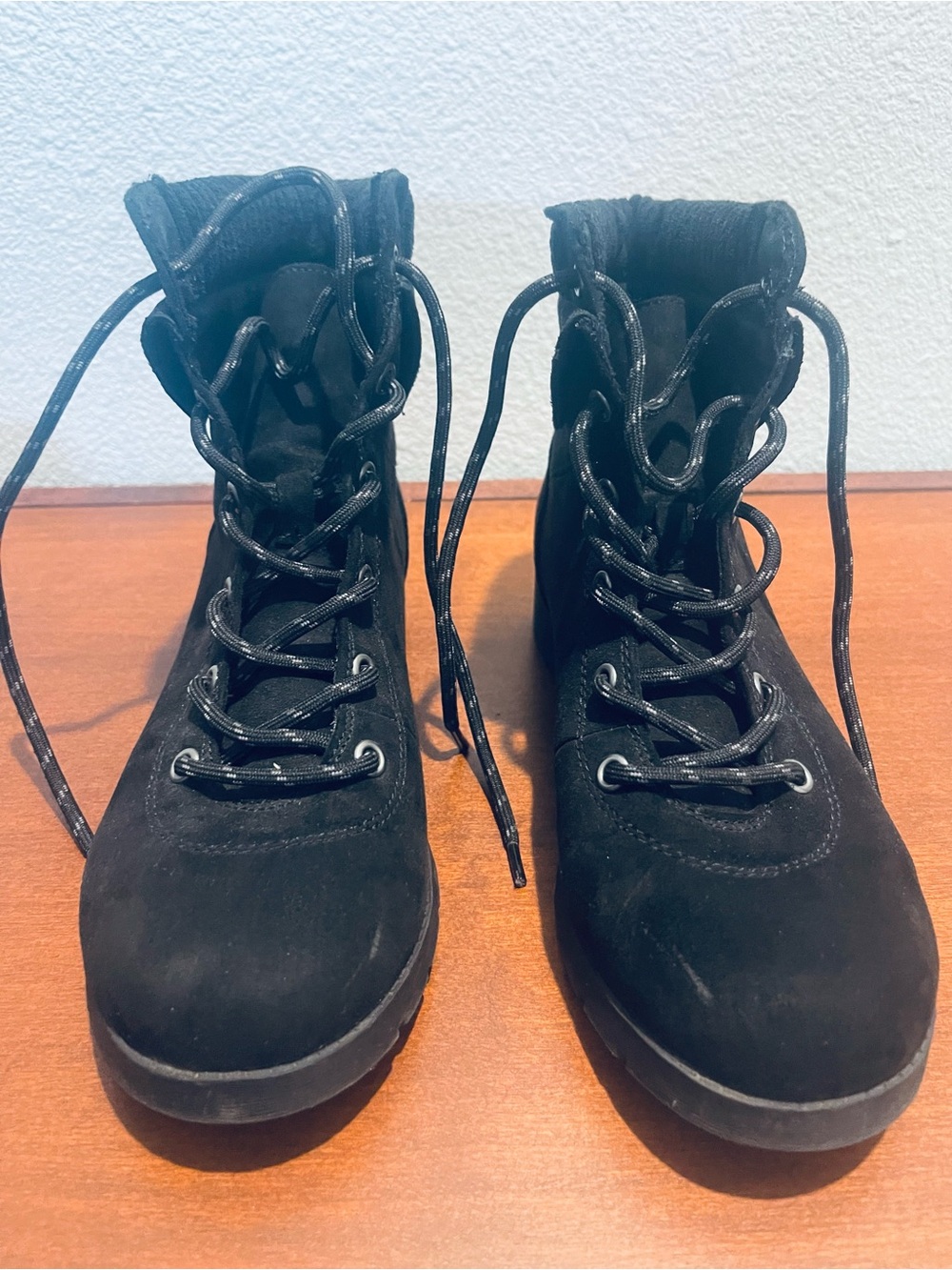 Black Lace-Up Suede Ankle Boots -Size 7.5